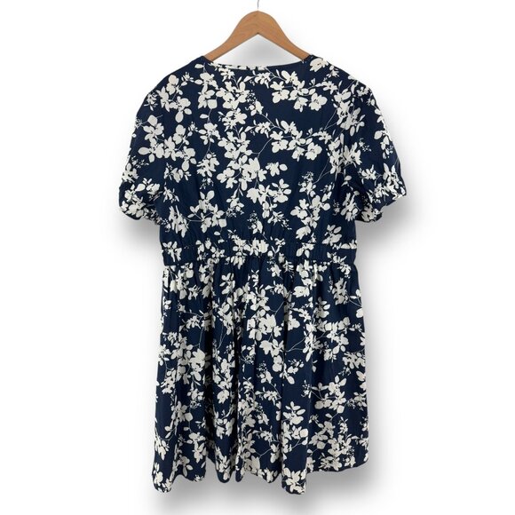 Size 16 1X NEW NAVY BLUE FLORAL PRINT FIT & FLARE COTTON DRESS Summer Plus Size - Picture 4 of 6